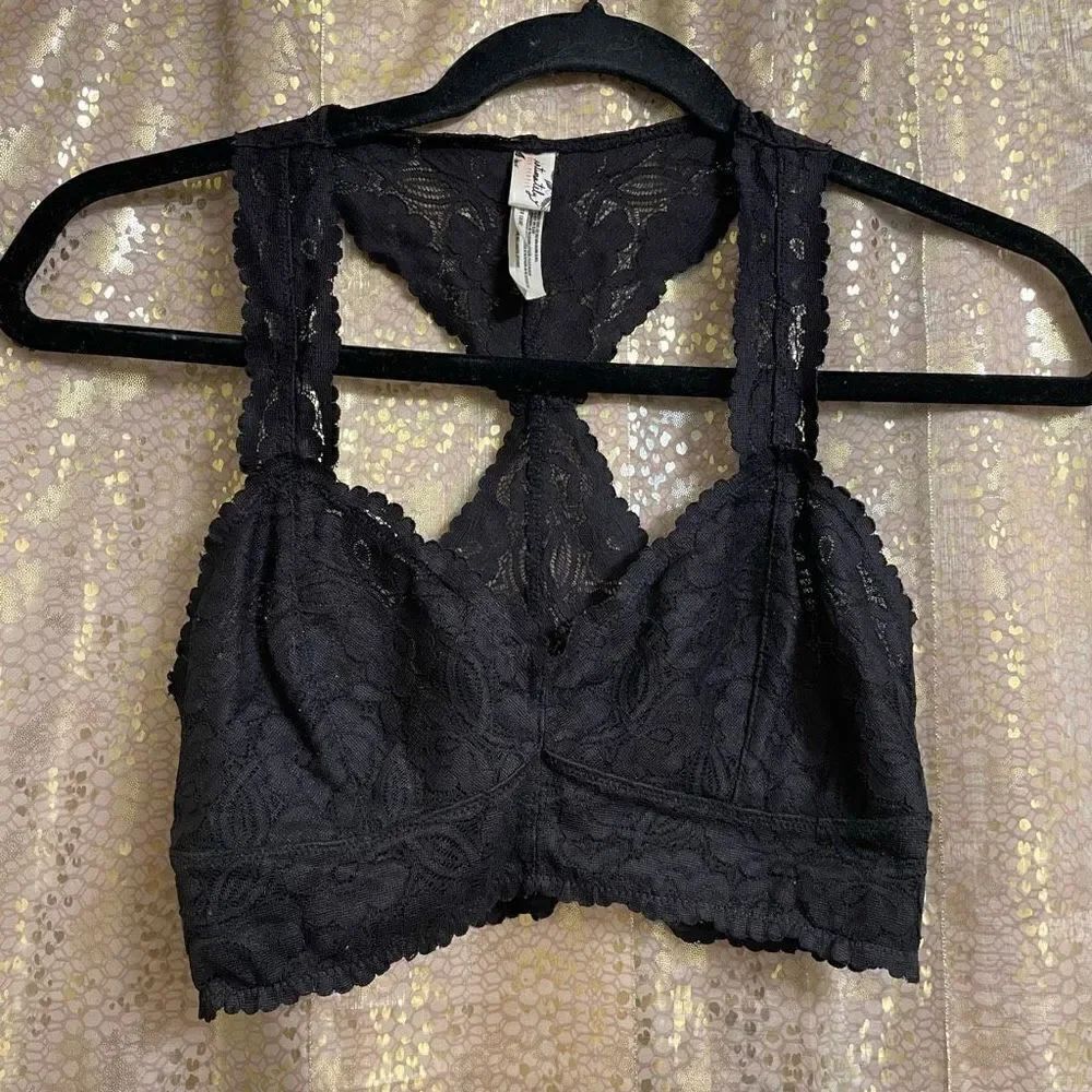 Free People Galloon Black Lace Racerback Bralette, Small‎